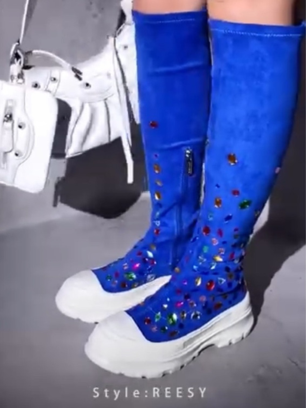 Reesy Cape Robbin Embellished Sneakers feature a chunky white platform sole